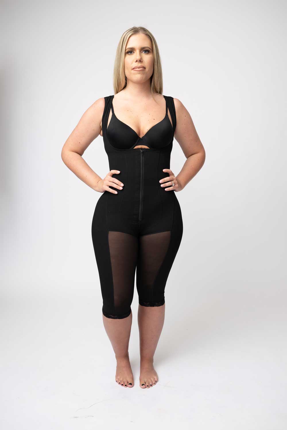 Stage 1 knee length faja for liposuction, abdominoplasty, Brazilian butt lift BBL