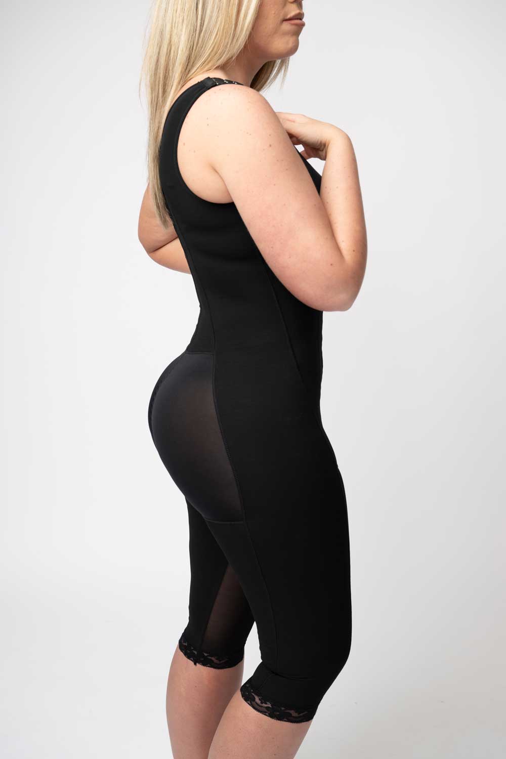 Stage 1 knee length faja with stretchy booty for liposuction, Brazilian butt lift BBL