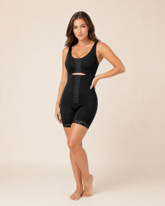 Breathable Cotton-Blend Stage 1 Faja | Mid-Thigh Shaper with Built-In Bra