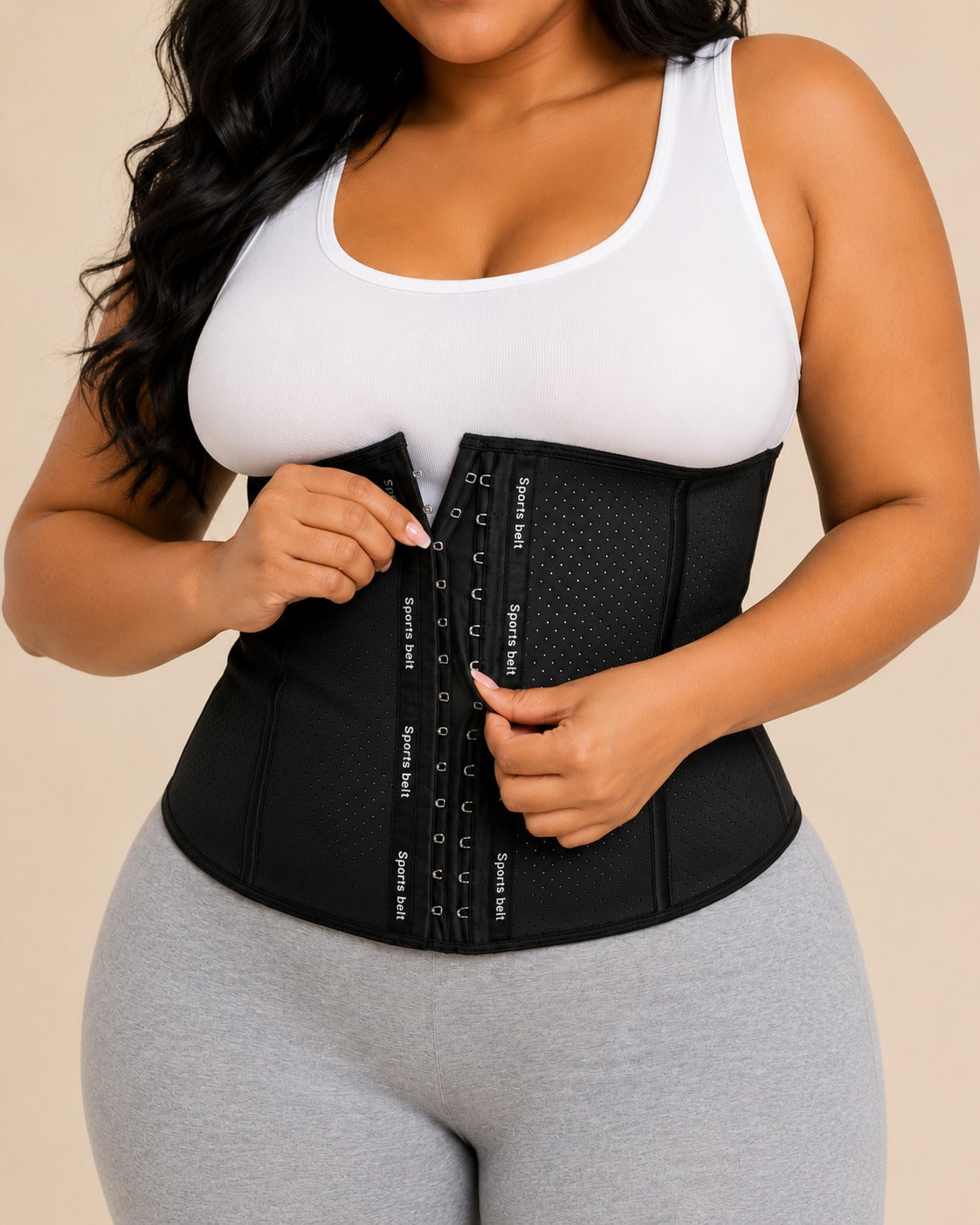 9 Steel-Boned Breathable Latex Corset | 3-Row Hook Mesh Waist Cincher