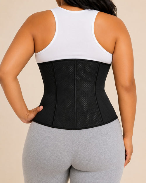 9 Steel-Boned Breathable Latex Corset | 3-Row Hook Mesh Waist Cincher