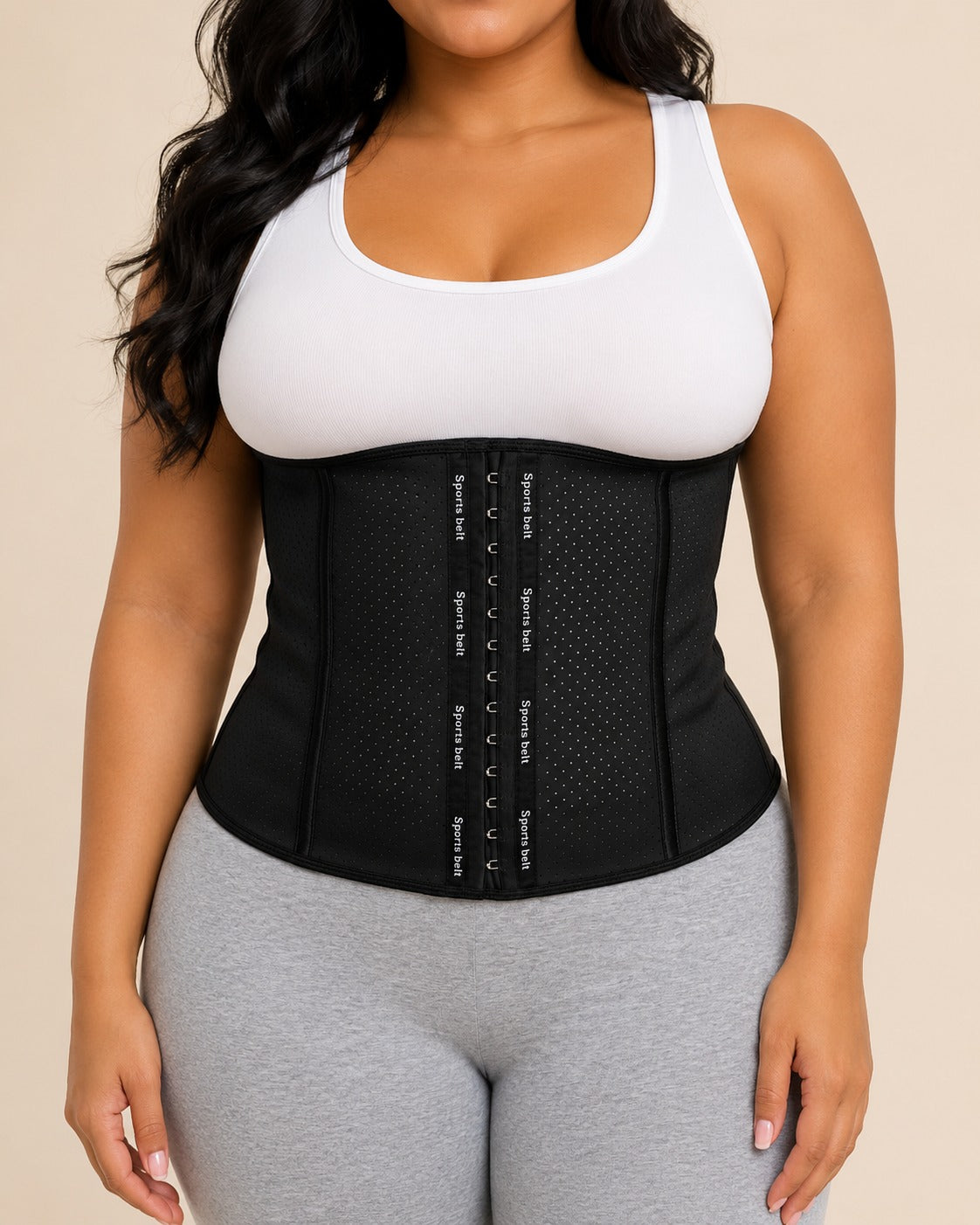 9 Steel-Boned Breathable Latex Corset | 3-Row Hook Mesh Waist Cincher